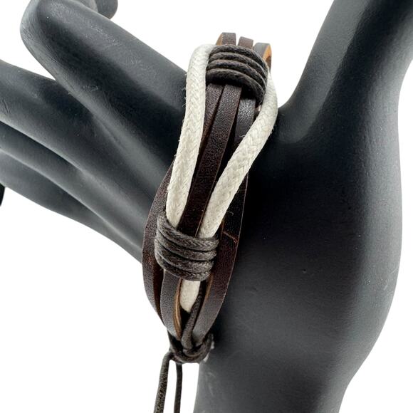 Ashen Earth Cuff: Handmade Dark Brown & White Leather Rebellion for Outcasts - Picture 2 of 3